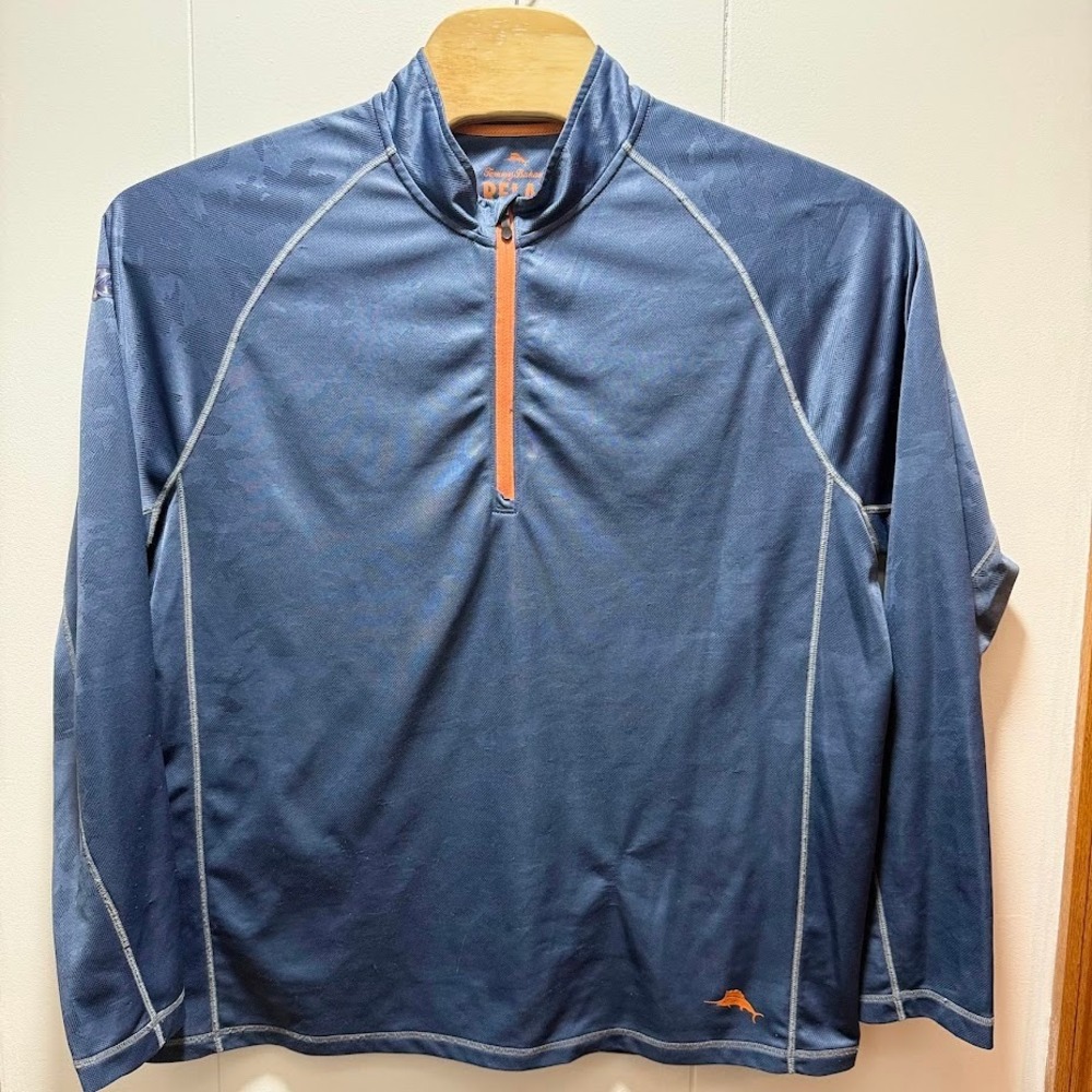 Tommy Bahama Relax Mens XXL Blue Camo Quarter Zip Pullover‎ Performance Shirt